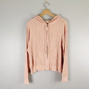 J Jill Textured Ribbed Linen Rayon Long Sleeve Full Zip Hoodie Size L Pink Large